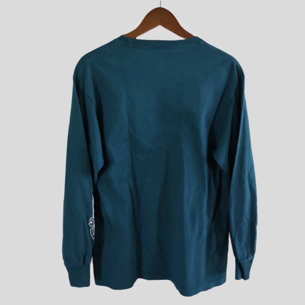 Y2K‎ Majestic Philadelphia Eagles Mens Medium Long Sleeve T-Shirt Midnight Green - Picture 3 of 9